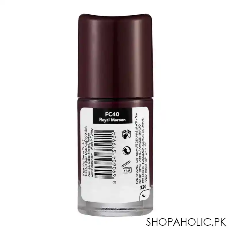 flormar full color nail enamel, fc40 royal maroon, 8ml image2