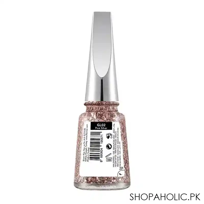 flormar glitter nail enamel, gl02 pink silver, 11ml image2