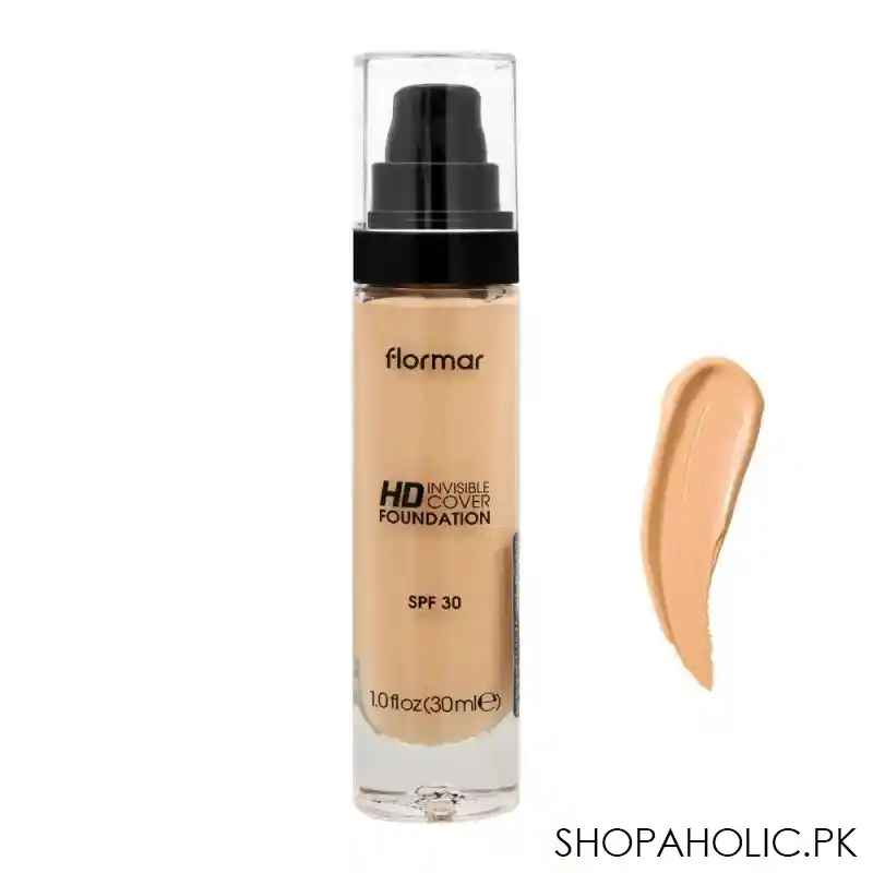 flormar invisible coverage hd foundation, 50 light beige 30ml main image