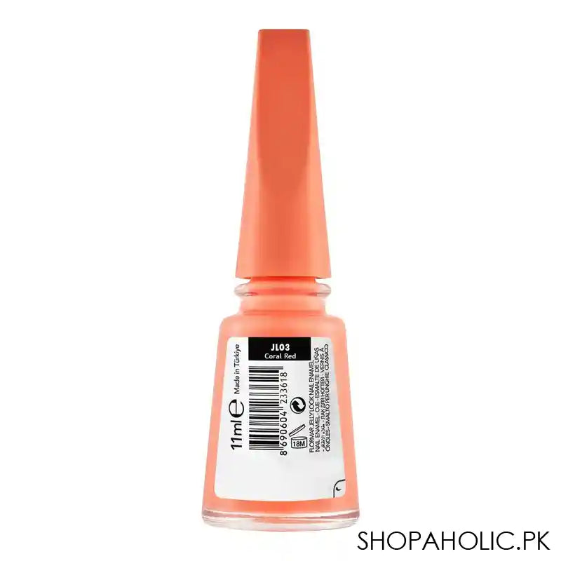 Flormar Jelly Look Nail Enamel, 11ml, JL03 Coral Red - Image 2