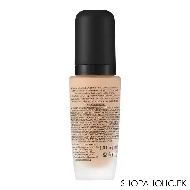 flormar mat touch vit e foundation, m308, fair ivory, 30ml image2
