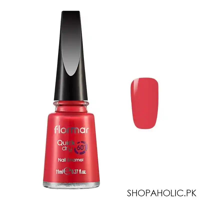 flormar quick dry 60 nail enamel, bright coral, 11ml, qd03 main image