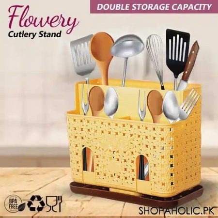 flowery cutlery stand double storage capacity main image