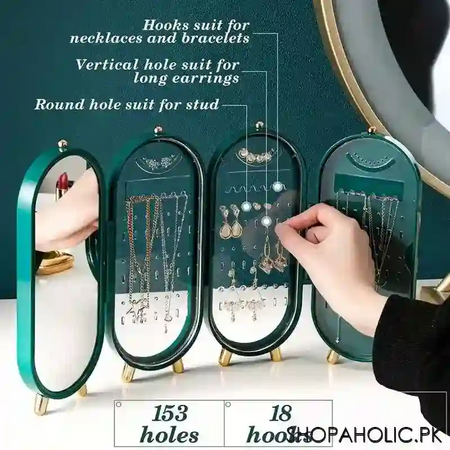 foldable studio style jewelry storage display stand box with mirror main image