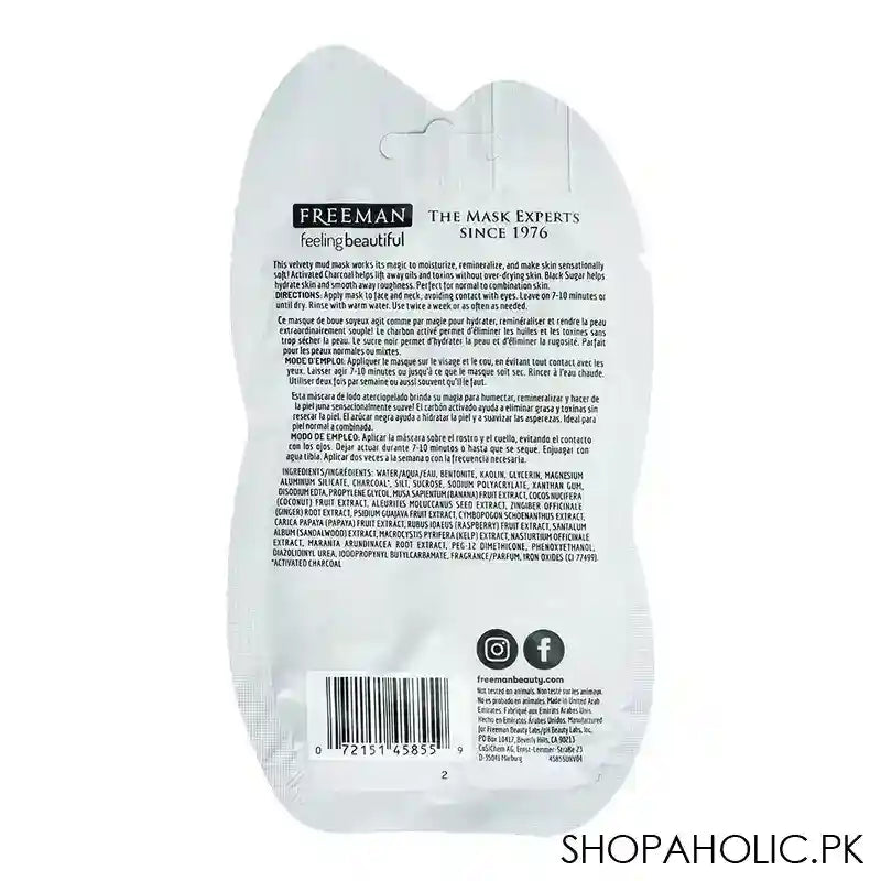 Freeman Feeling Beautiful Detoxifying Charcoal + Black Sugar Mud Face Mask, Normal To Combo Skin, 15ml - Image 2