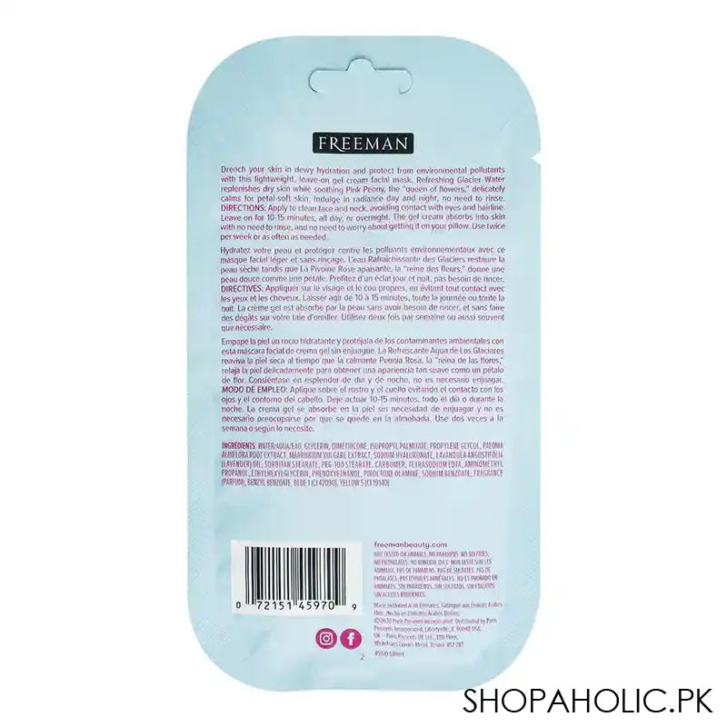 Freeman Hydrating Glacier Water + Pink Peony Calms Gel Cream Mask, For All Skin Types, 15ml - Main Image