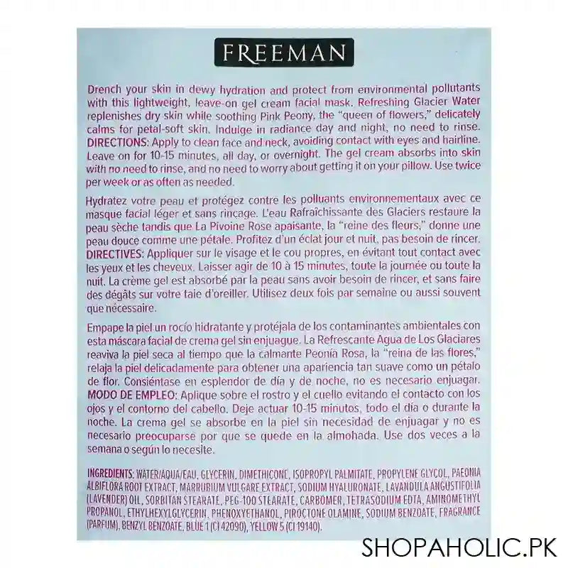 Freeman Hydrating Glacier Water + Pink Peony Calms Gel Cream Mask, For All Skin Types, 15ml - Image 3