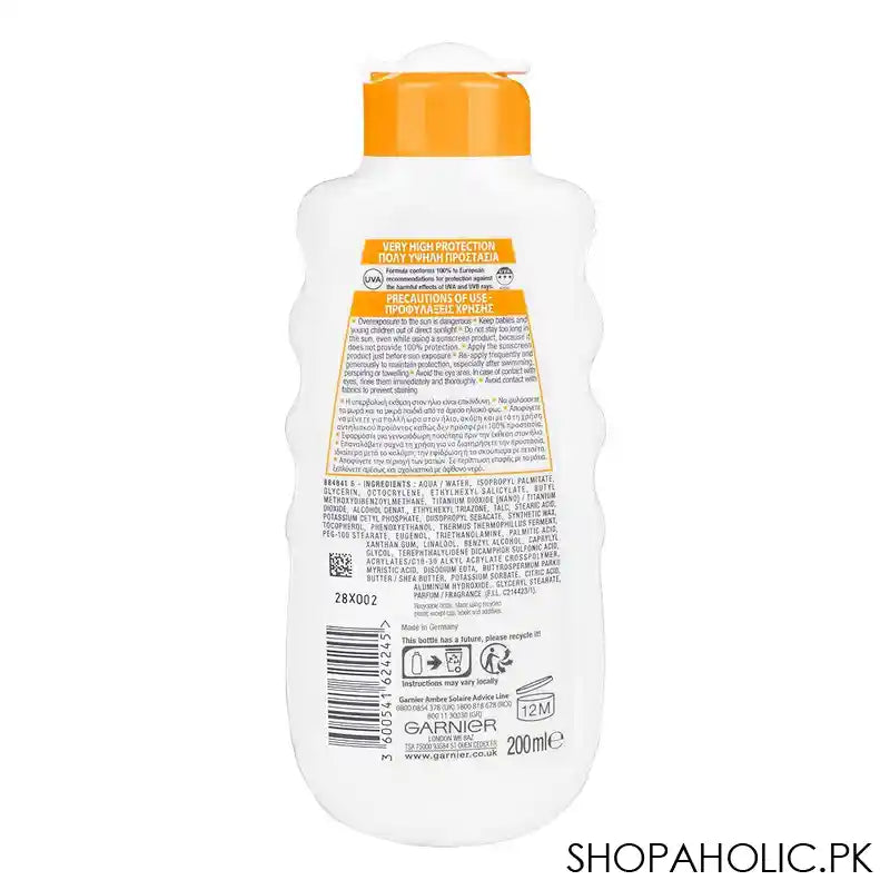 Garnier Ambre Solaire Hydra 24H Protect Hydrating Protection Lotion, SPF-50+, UVA & UVB, 200ml - Image 2