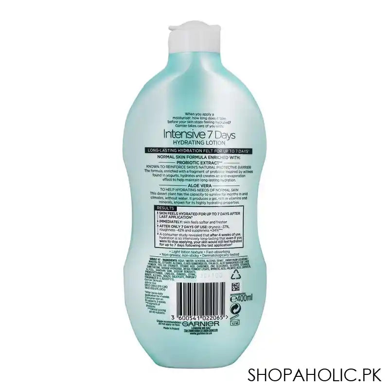Garnier Body Intensive 7 Days Hydrating Body Lotion, For Normal Skin, Probiotic Extract + Aloe Vera, 400ml - Image 2