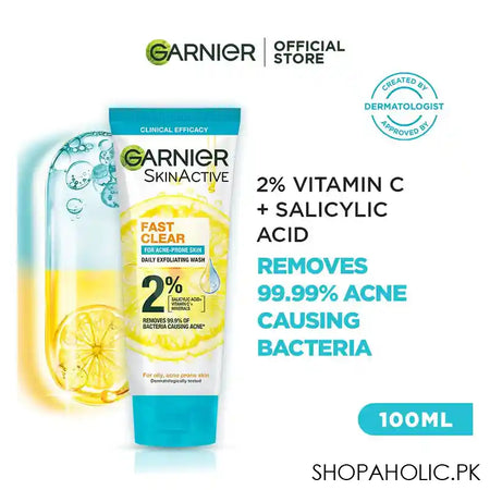 Garnier Fast Clear Facewash For Acne Prone Skin, 100ml - Main Image