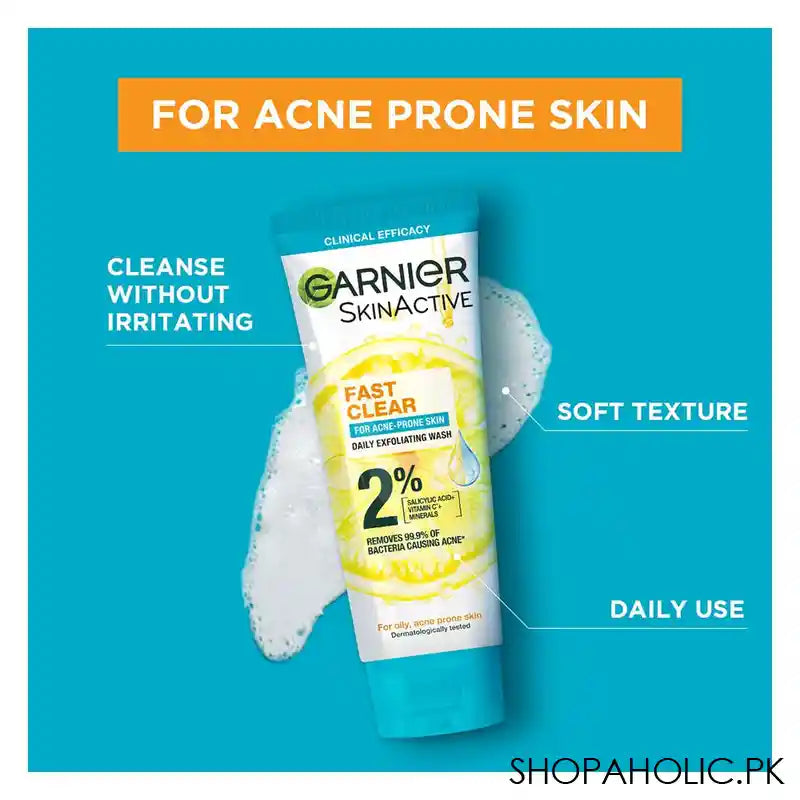Garnier Fast Clear Facewash For Acne Prone Skin, 50ml - Image 2