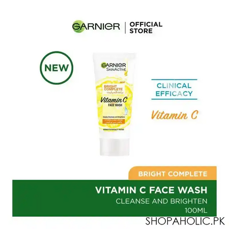 garnier skin active bright complete vitamin c face wash, 100ml main image