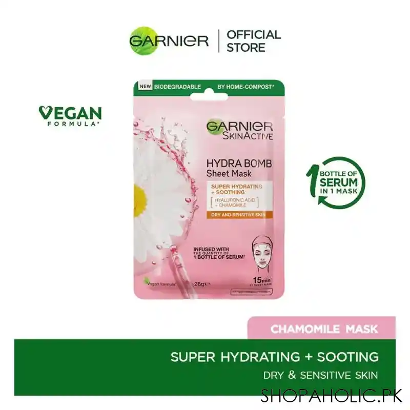 garnier skin active hydra bomb tissue mask, for dry or sensitive skin, 32g main image