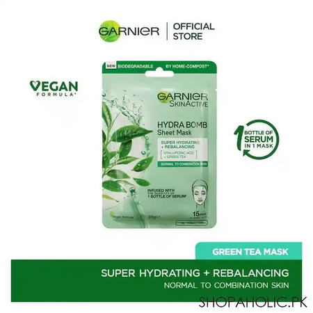 garnier skin active hydra bomb tissue mask, ultra hydrating + rebalancing, for normal to combination skin, 32g main image