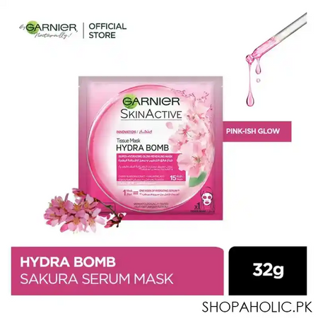 garnier skin active hydra bomb ultra hydrating glow boosting face mask, for dull skin, 32g main image