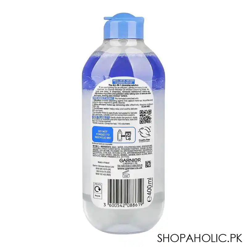 Garnier Skin Active Micellar Cleansing Oil Infused Water All-in-1 Delicate Skin & Eyes, UK, 400ml - Image 3