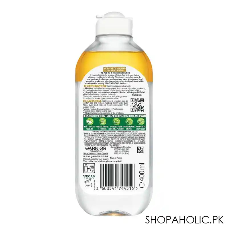Garnier Skin Active Micellar Cleansing Oil Infused Water All-in-1 Longwear Make Up, UK, 400ml - Image 3