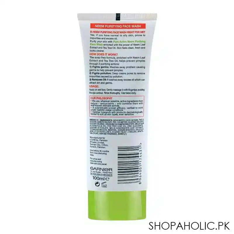 garnier skin active pure active neem purifying face wash, for normal to oily skin, 100ml image3