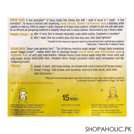 Garnier Skin Naturals Bright Complete Vitamin C + Lemon Serum Mask, 28gm - Main Image