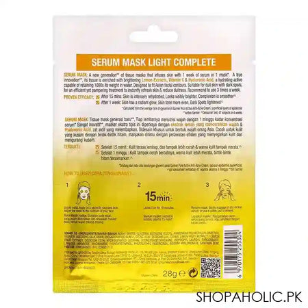 Garnier Skin Naturals Bright Complete Vitamin C + Lemon Serum Mask, 28gm - Image 3