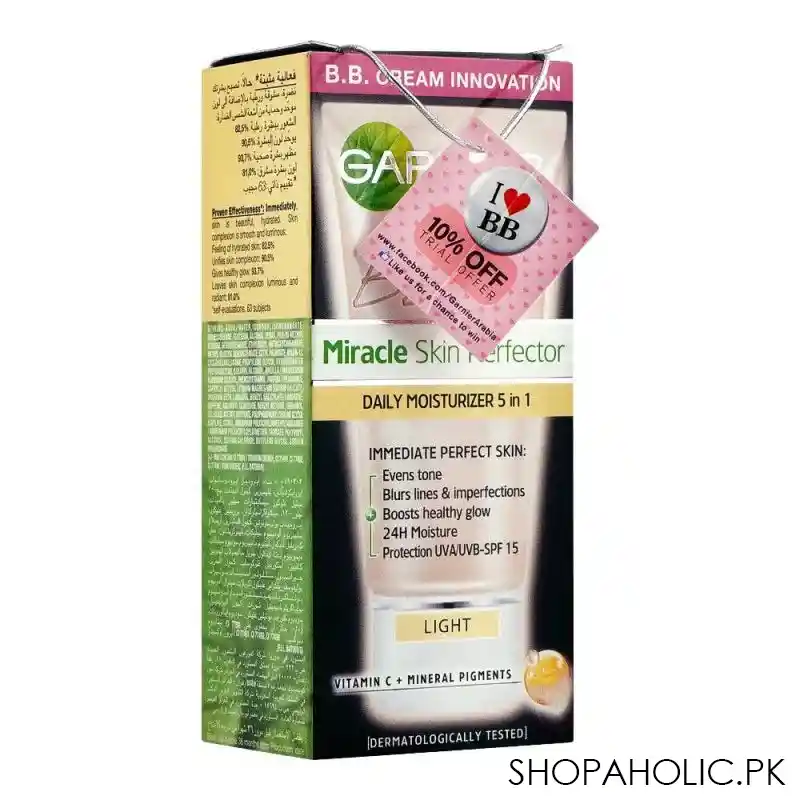 garnier skin naturals miracle skin perfector 5 in 1 daily moisturizer bb cream, light, 50ml image2
