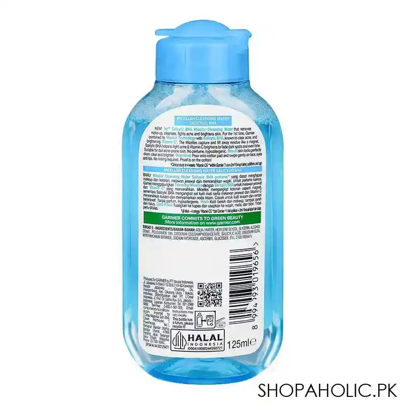 Garnier Skin Naturals Salicylic BHA Micellar Cleansing Water, For Dull Acne Prone Skin, 125ml - Image 3