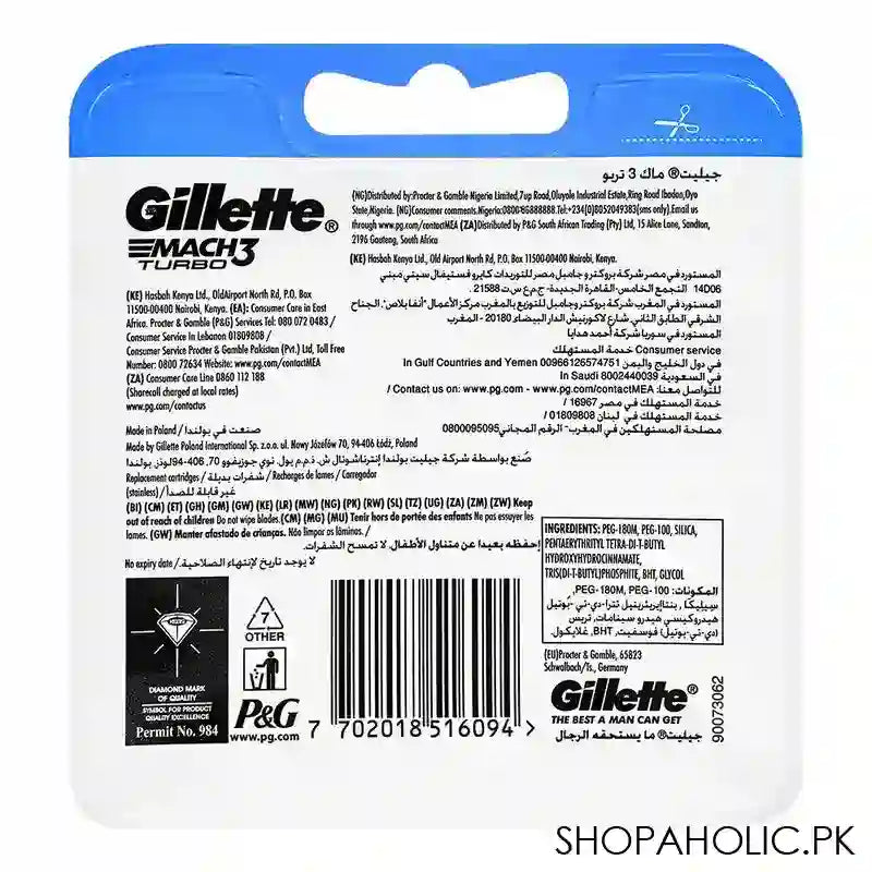 Gillette Mach 3 Turbo Razor Refill Cartridges, 8-Pack - Image 2