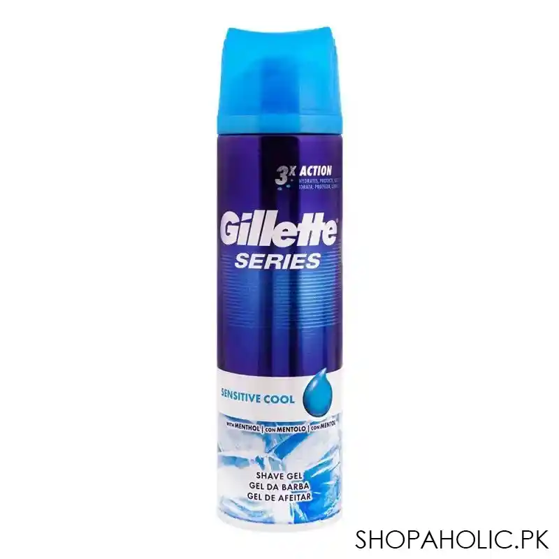 gillette series 3x action sensitive cool shave gel, 200ml main image