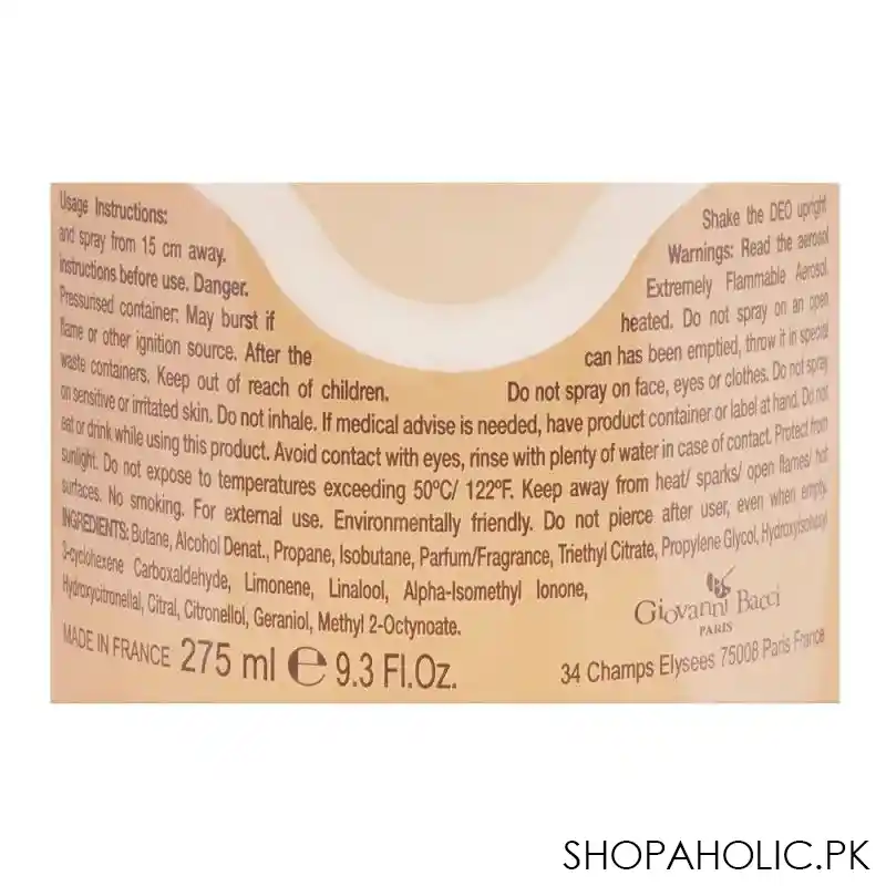 giovanni bacci my giovanni pour femme perfume deodorant spray, for women, 275ml image3