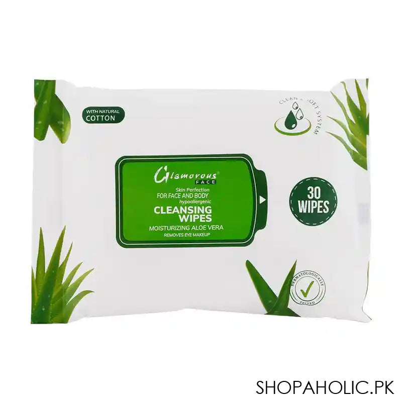 Glamorous Face Aloe Vera Face And Body Cleansing Wipes, GF1042, 30-Pack - Main Image