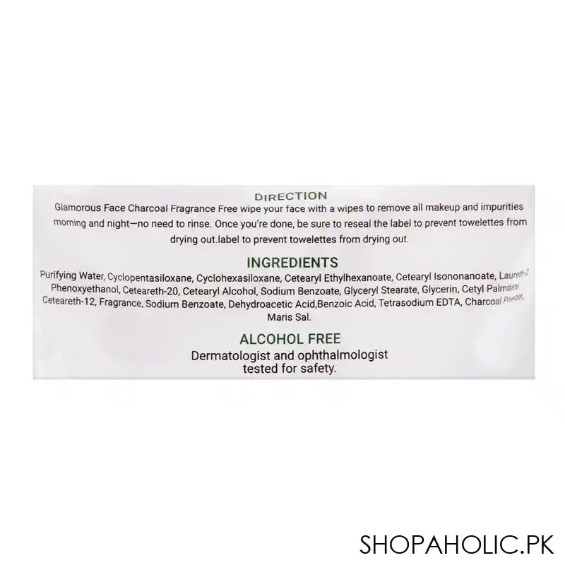 Glamorous Face Charcoal Face And Body Cleansing Wipes, GF1042, 30-Pack - Image 2