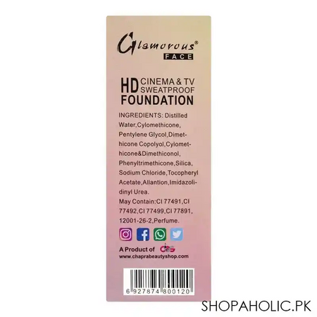 glamorous face hd cinema & tv waterproof long lasting foundation, 03 soft ivory, gf7822 image2
