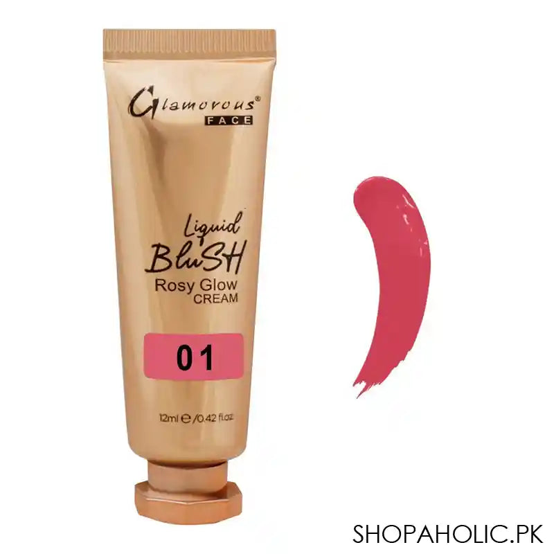 Glamorous Face Liquid Blush Rosy Glow Cream, 01 GF8058, 12ml - Image 4