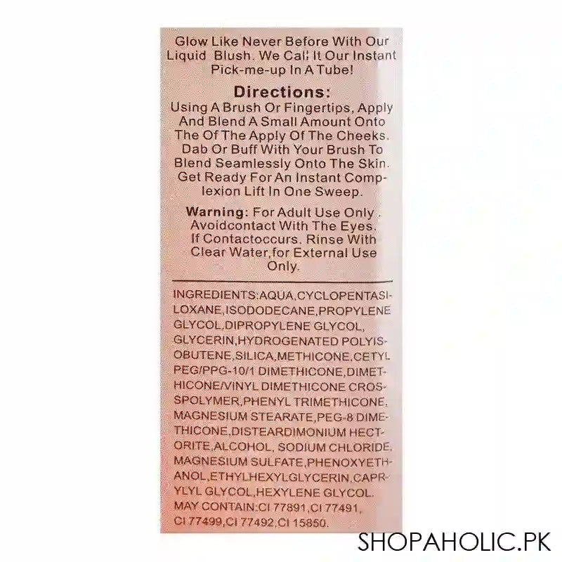 Glamorous Face Liquid Blush Rosy Glow Cream, 03 GF8058, 12ml - Image 3