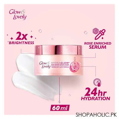 Glow & Lovely Hydra Glow Rose Enrich Serum Cream, Water Light Glow Formula, 60ml - Image 5