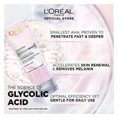 L'Oreal Paris Glycolic-Bright Glowing Daily Face Wash, For Even Glowing Skin, 100ml - Brightening, Dark Spots, Glowing Skin - Image 2
