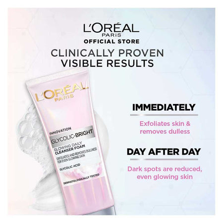 L'Oreal Paris Glycolic-Bright Glowing Daily Face Wash, For Even Glowing Skin, 100ml - Brightening, Dark Spots, Glowing Skin - Image 4