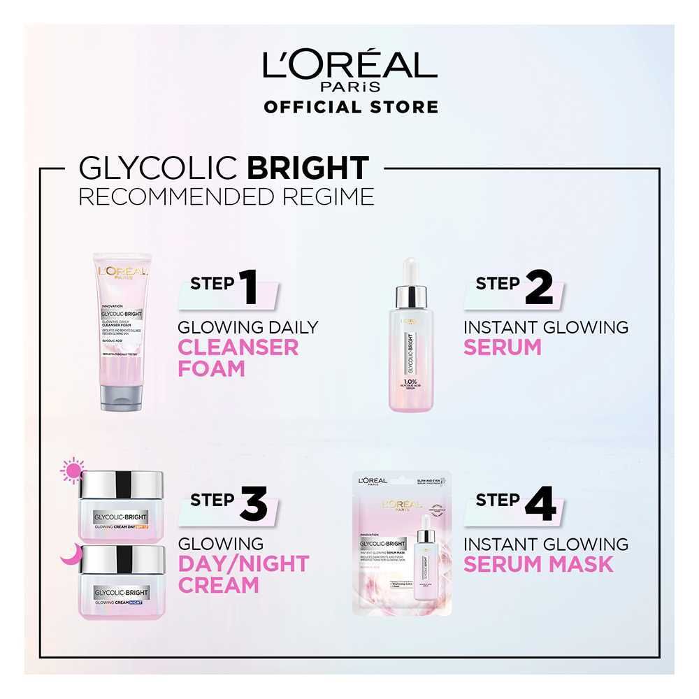 L'Oreal Paris Glycolic-Bright Glowing Daily Face Wash, For Even Glowing Skin, 100ml - Brightening, Dark Spots, Glowing Skin - Image 5
