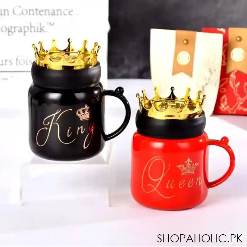 gold crown king queen couple ceramic mugs with lids image3
