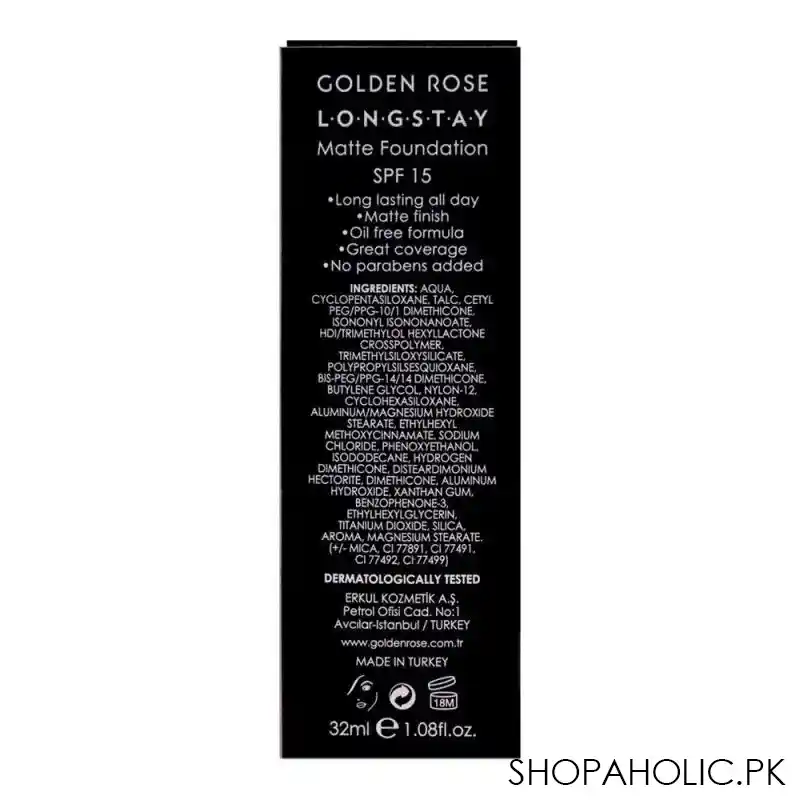 golden rose longstay matte foundation, spf 15, oil free, 01 image3
