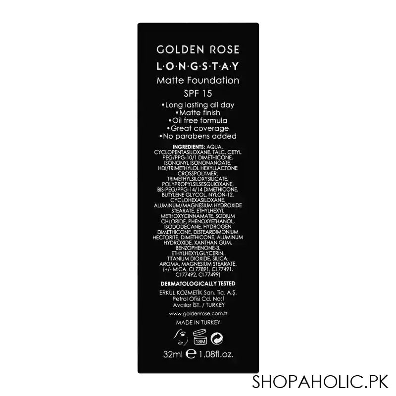 Golden Rose Longstay Matte Foundation, SPF 15, Vitamin A + E, 04 - Image 2
