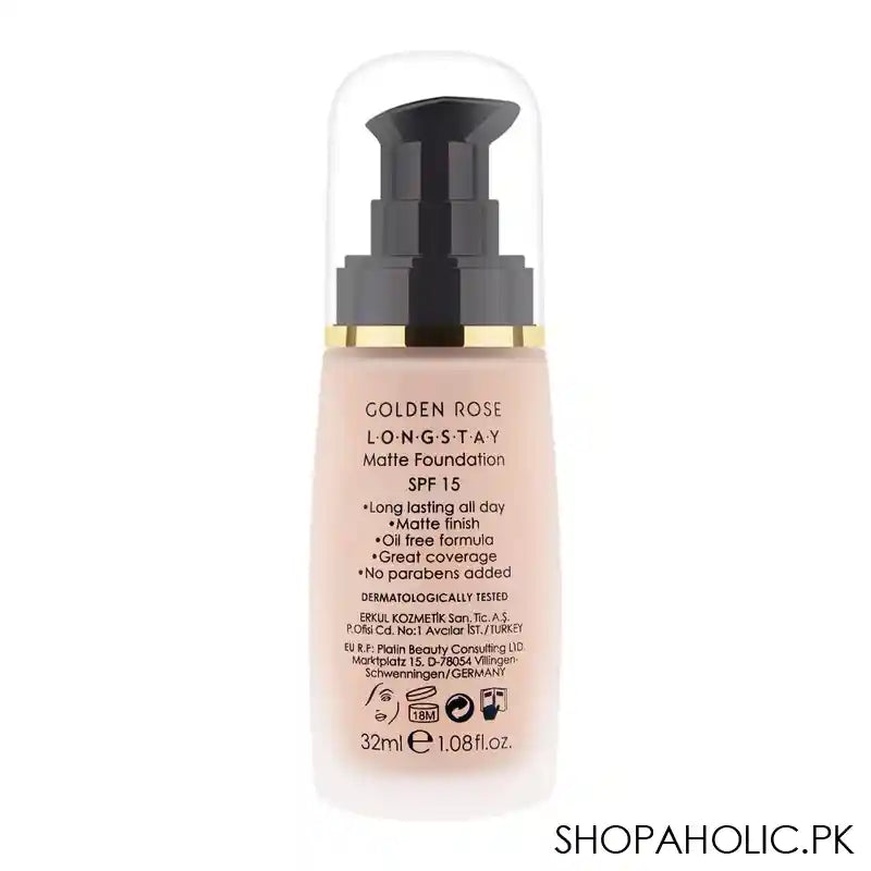 Golden Rose Longstay Matte Foundation, SPF 15, Vitamin A + E, 04 - Image 3