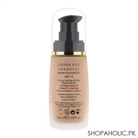 golden rose longstay matte foundation, spf 15, vitamin a + e, 09 image2