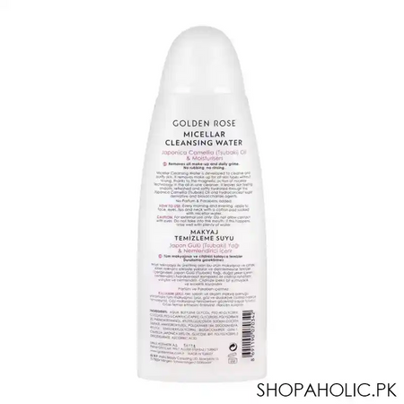 golden rose micellar cleansing water, for face + lips + eyes, all skin type, 200ml image2