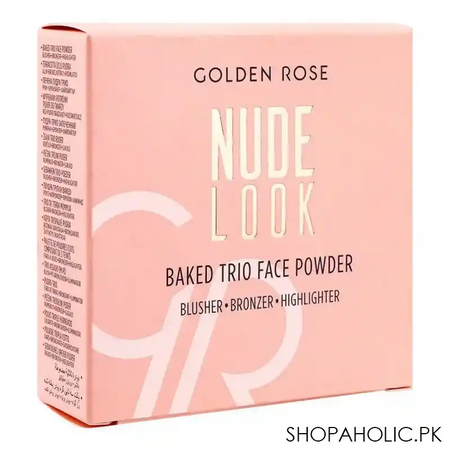 golden rose nude look baked trio face powder blusher, bronzer, highlighter image4