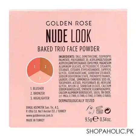 golden rose nude look baked trio face powder blusher, bronzer, highlighter image5