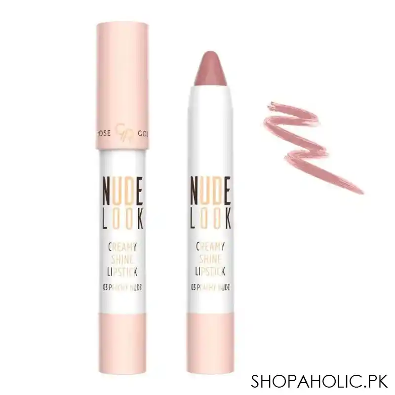 golden rose nude look creamy shine lipstick, 03, peachy nude main image