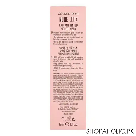 golden rose nude look radiant tinted moisturiser hydrating skin tint, spf25, 02, medium tint image3
