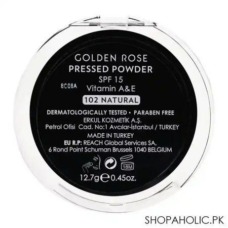 golden rose pressed powder spf 15, 102 natural, vitamin a + e, paraben free image2