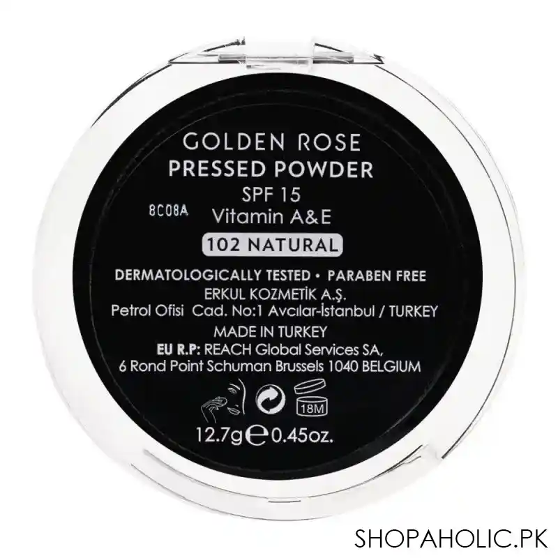 golden rose pressed powder spf 15, 102 natural, vitamin a + e, paraben free image2